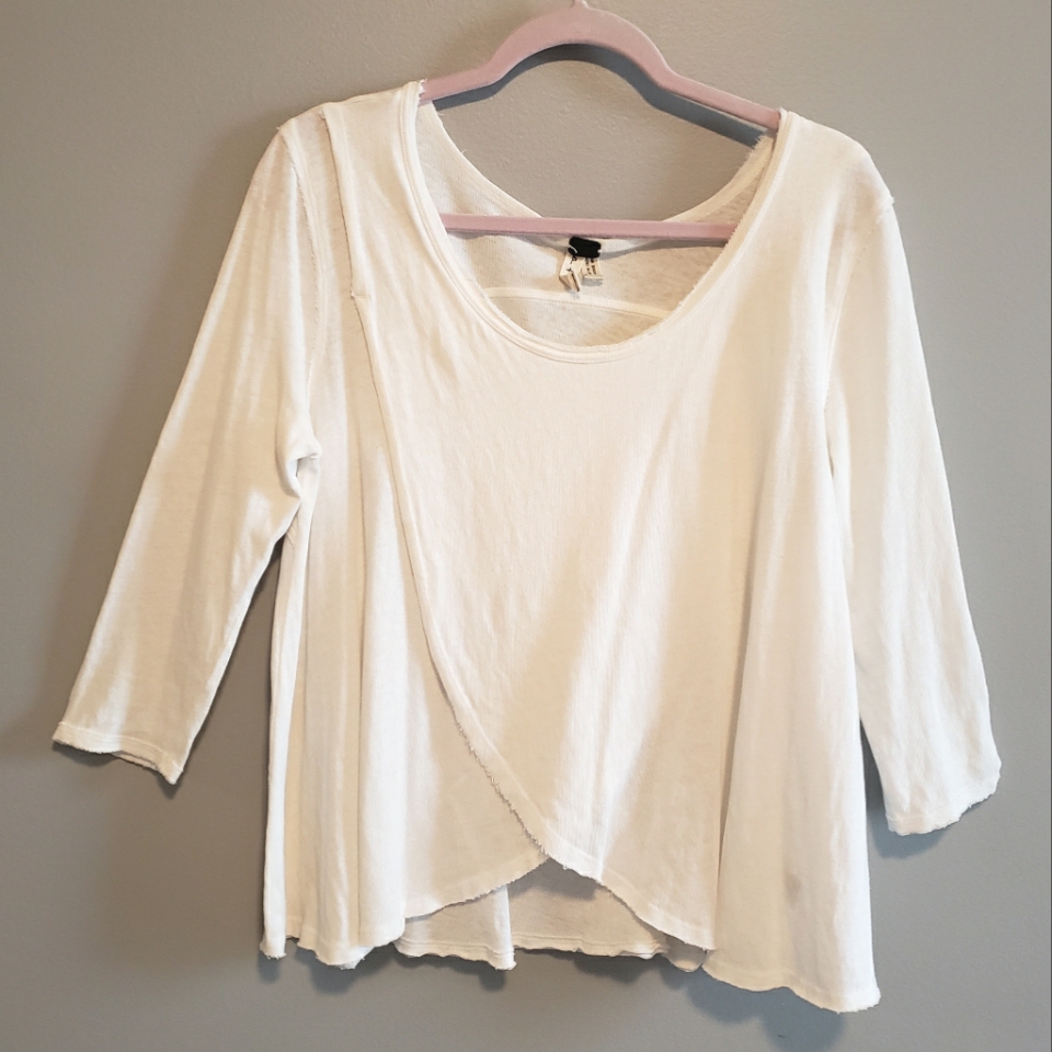 We The Free By Free People Split Front 3/4 White Top, Size Small